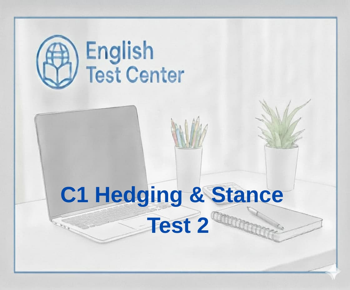 C1 hedging grammar test, academic stance C1 practice, IELTS advanced writing grammar, TOEFL modality exercises, YDS academic English test, epistemic modality C1, evaluative language practice